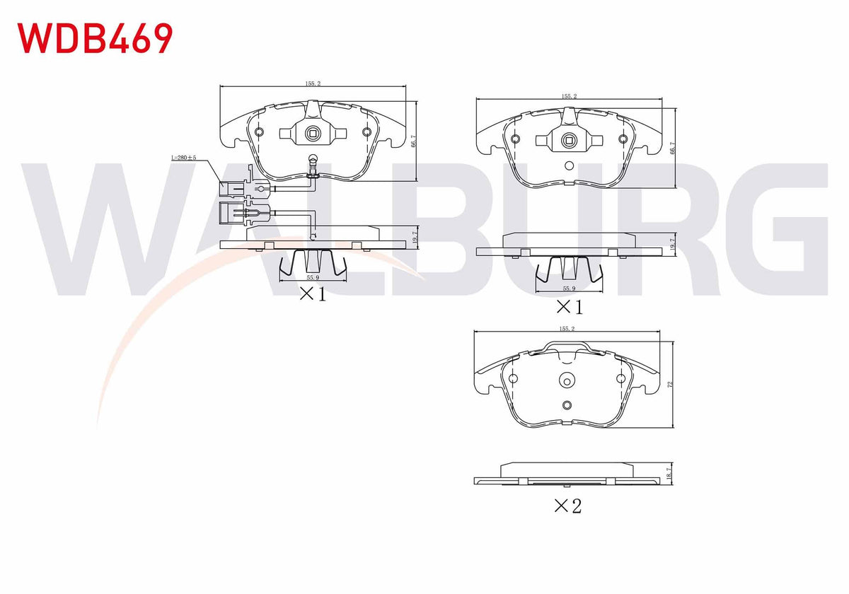 WALBURG WDB469 Brake Pad Front with Connector Audi A4 (8K2, B8) 1.8 TFSI 2007-2015 / A4 (8K2 and 2 more models — Brake Pads