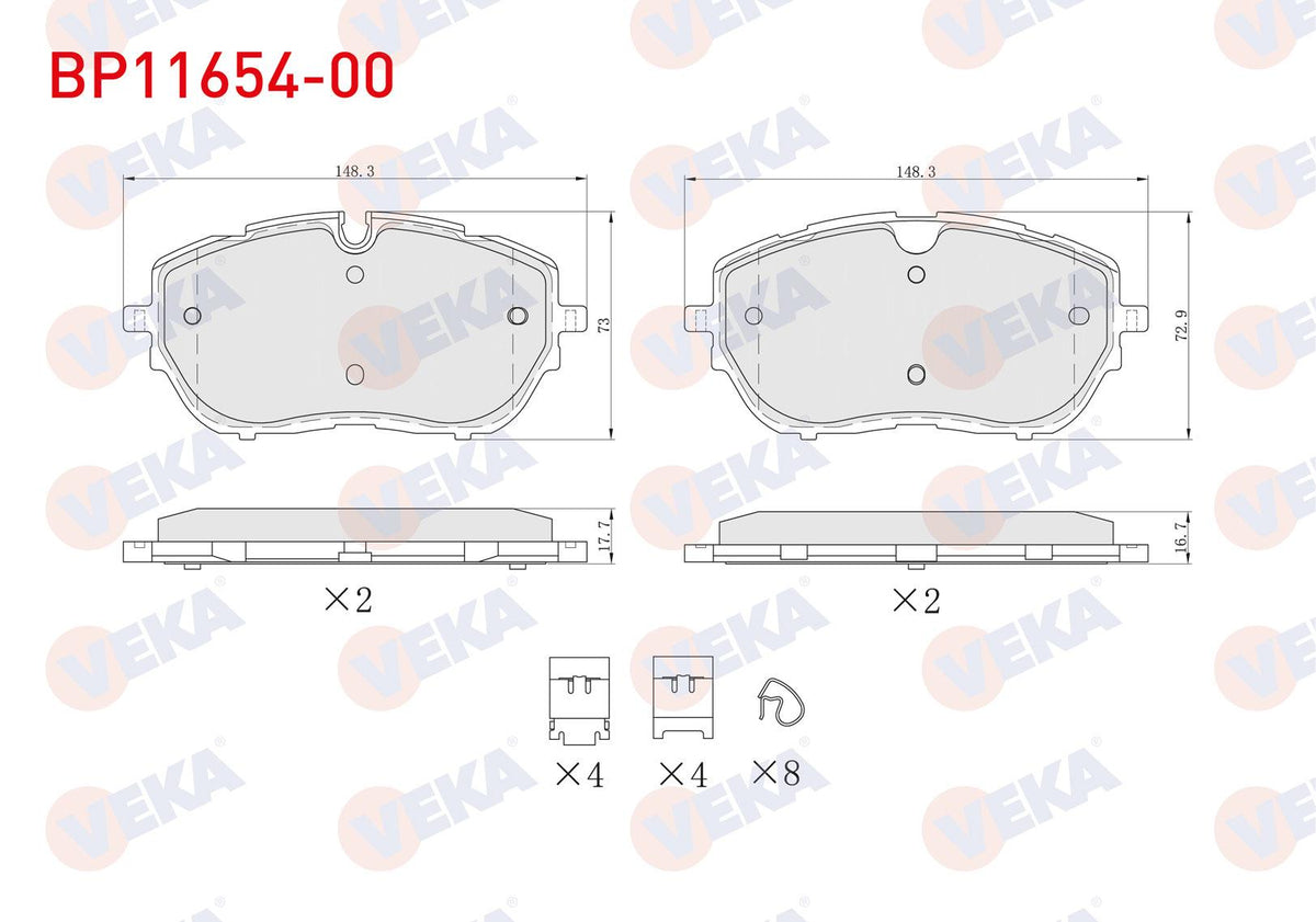 Veka BP11654-00 Brake Pad Front with Wear Indicator Peugeot 308 II 1.6 HDi 2014-/ Ds 4 II 1.6 2021-/ Opel Astra — Brake Pads