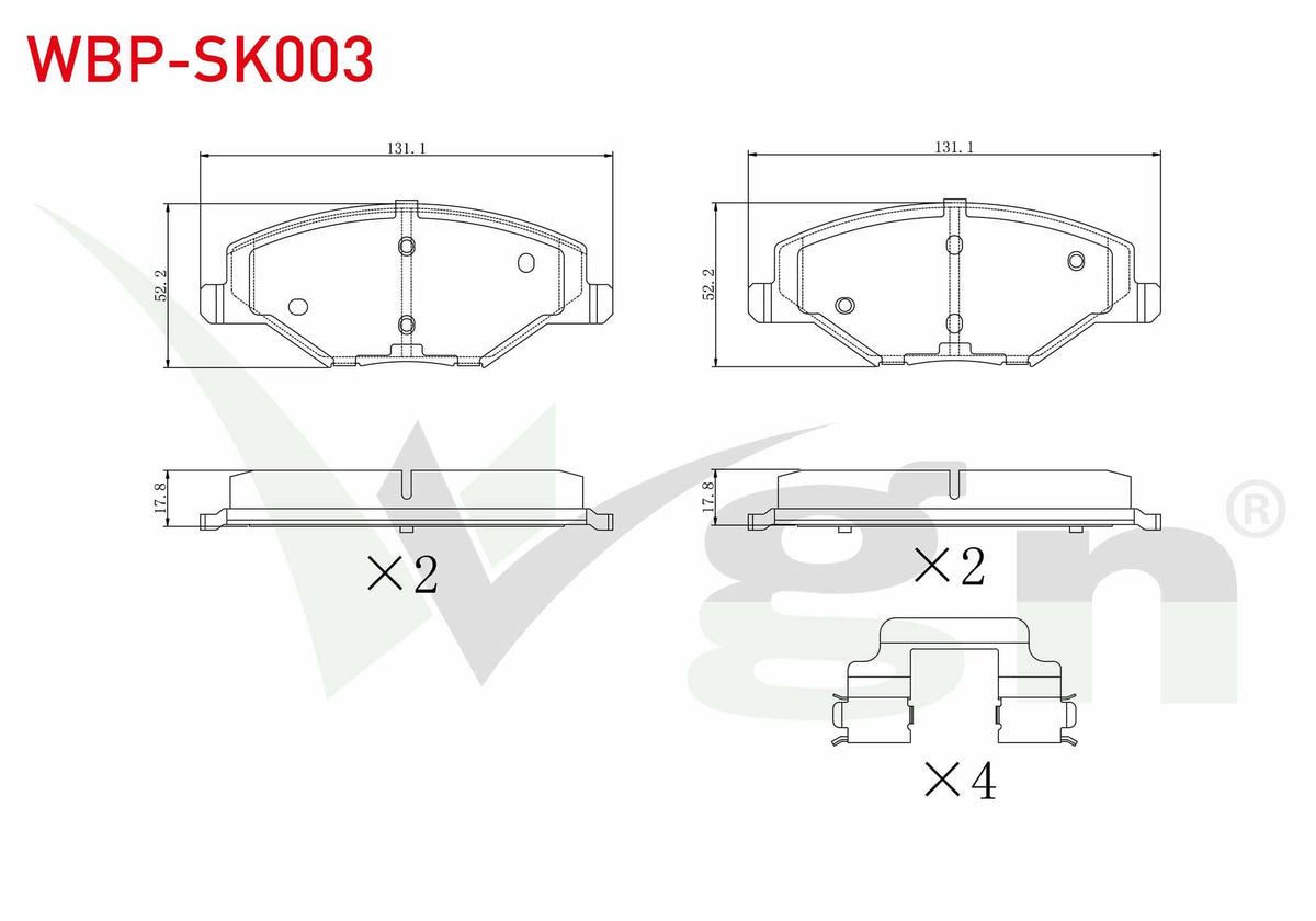 WGN WBP-SK003 Brake Pad Front Skoda Fabia II 1.2 2006-2015 / 1.2 TSI 2006-2015 / 1.4 2006-2015 / 1.6 2006-2015 — Brake Pads