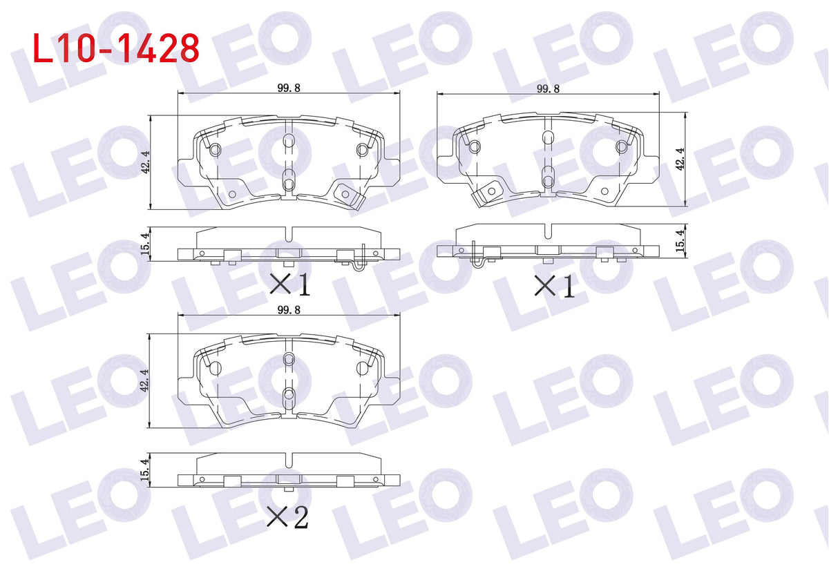 LEO L10-1428 Brake Pad Rear with Wear Indicator Kia Picanto (Ja) 1.0 MPI-1.25 MPI 2017 — Brake Pads