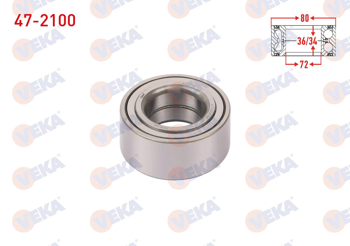 Veka 47-2100 Front Wheel Bearing Left-Right 42X80x36 / 34 Hyundai Elantra 1.6i-1.8i-2.0-2.0 CRDi 2001-2007 / Sonata IV 2.0i-2.4i 2001-2004 / Kia Cerato 1.5 CRDi-1.6 CRDi 2004-2012 / Magentis 2