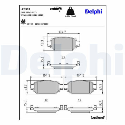 Delphi LP3393 Brake Pad Rear Mazda 3 1.5 2.2 2013- Electronic El Frenli — Brake Cables & Hardware