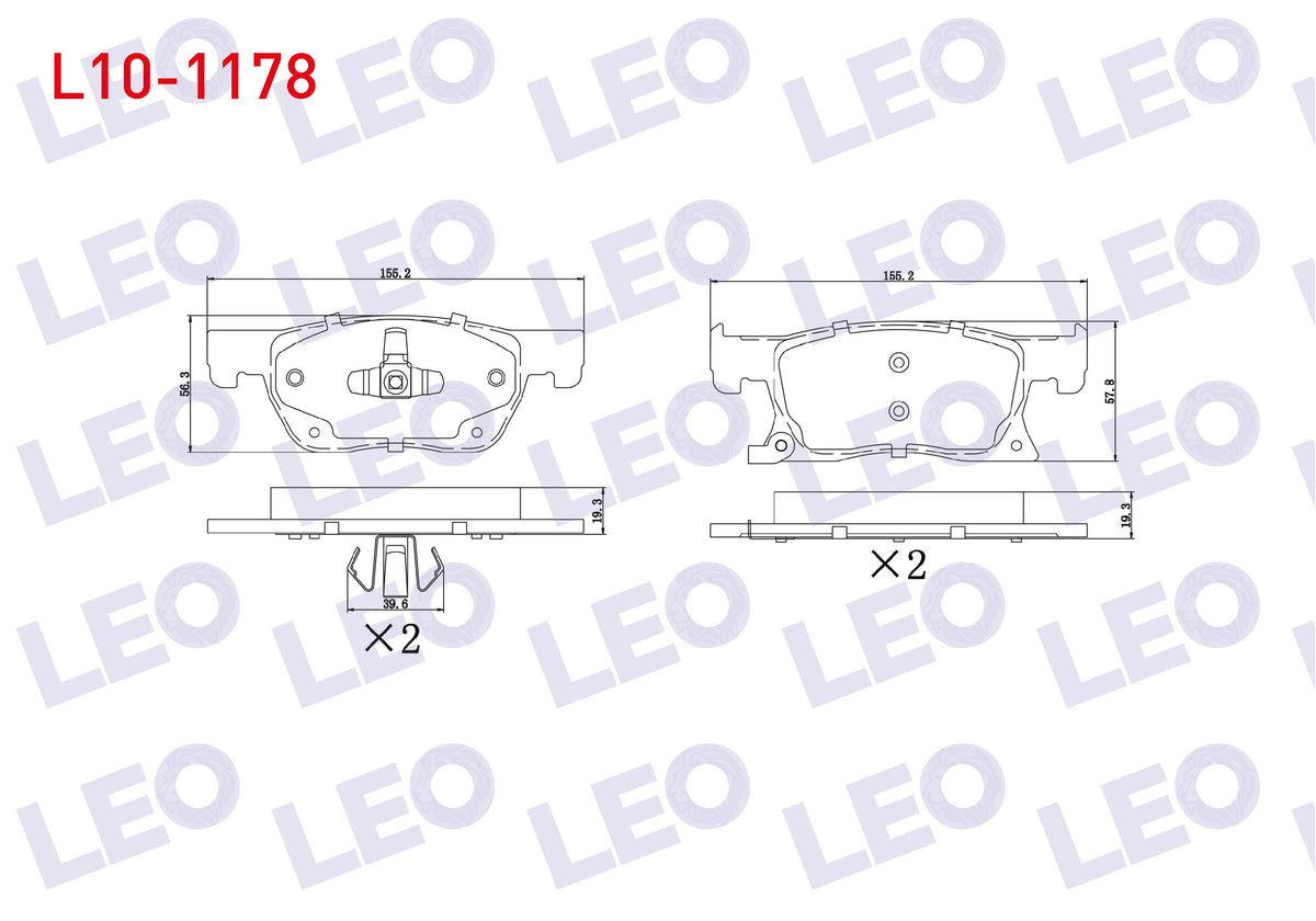 LEO L10-1178 Brake Pad Front with Wear Indicator Opel Astra K 1.6 CDTi 15 Rim 2015-/ Astra K 1.4i Turbo 15 Rim 2015