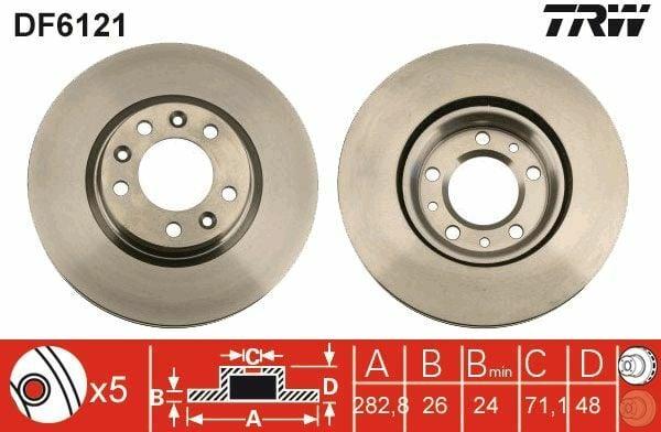 TRW DF6121 Front Brake Disc - 283mm Diameter for 407 and Xm 92-94 — Brake Rotors & Drums