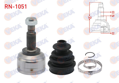 Veka RN-1051 CV Joint Left-Right Front Outer Dacia Sandero II 1.5 dCi 23X22x49 Length 143 mm 2013 — Axles, CV Joints & Boots