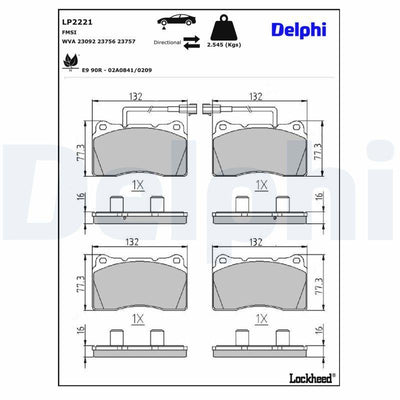 Delphi LP2221 Brake Pad Front Alfa Romeo Giulietta 1.75 TB 10-13 — Brake Pads