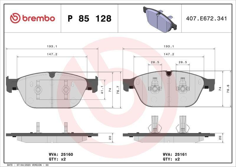 BREMBO P85128 Brake Pads - Front Brake Pads for Audi A8 (2010-2017) & Q5 (2013-2017)