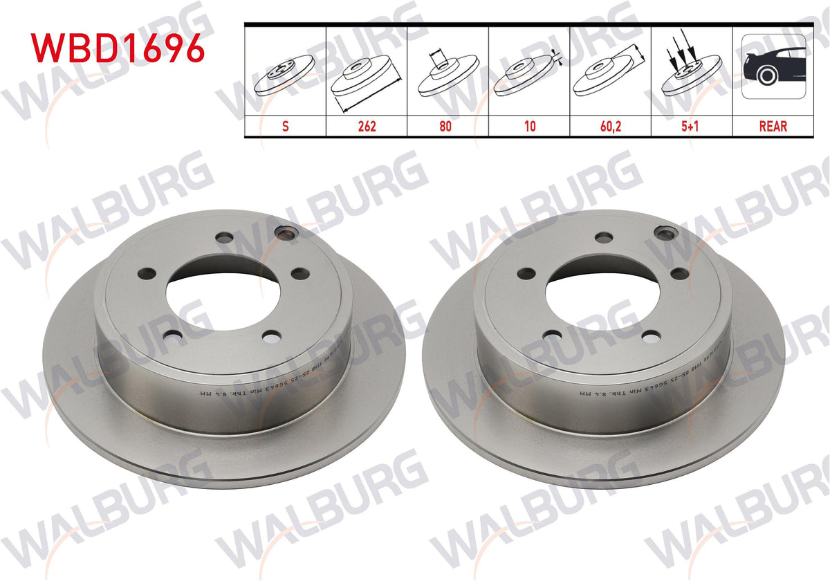WALBURG WBD1696 Brake Disc Rear Jeep Compass 2007 / 2017 Left / Right — Brake Rotors & Drums