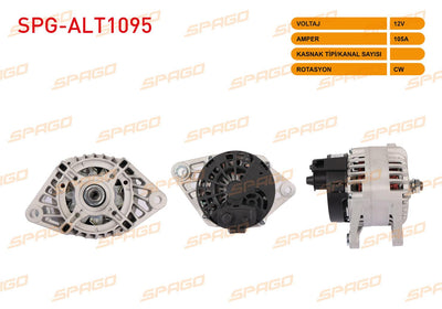 SPAGO SPG-ALT1095 Alternator 12V 105A 6Pk (Alt488) Doblo 00-07-Stilo 01-08-Bravo 01-04 / Alfa 147-156 ( — Starting & Charging