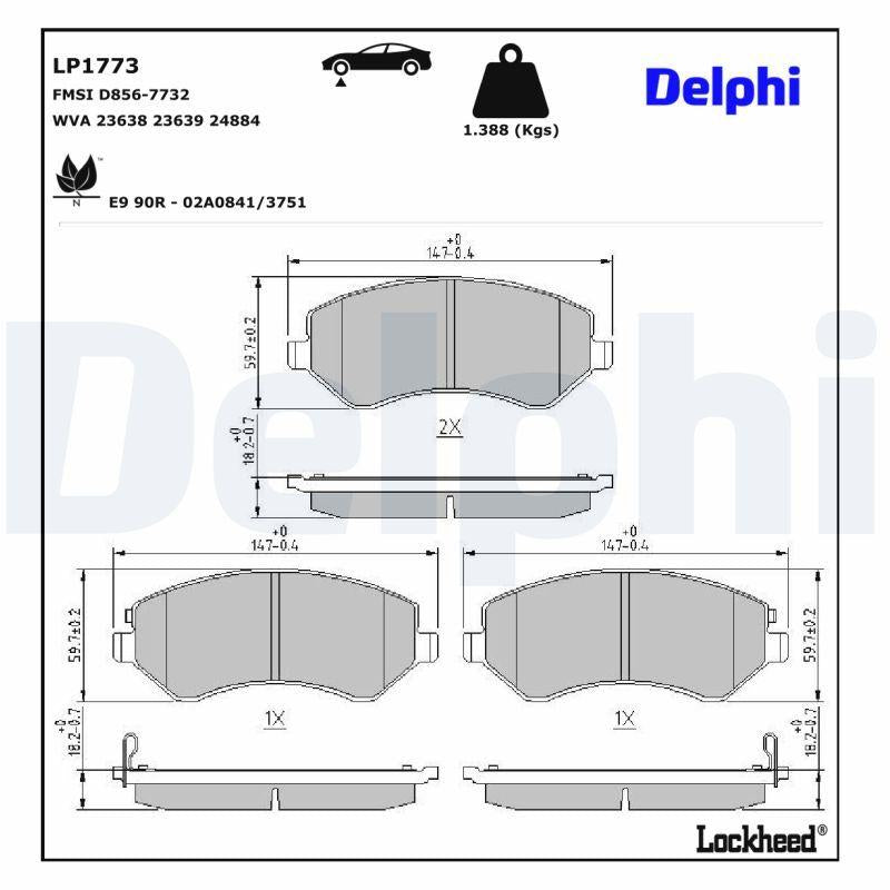 Delphi LP1773 Front Brake Pad Chrysler Voyager III IV (Rg,Rs) 95-08 Dodge Caravan 95-01 Jeep Cherokee (Kj) 01-08 — Brake Pads