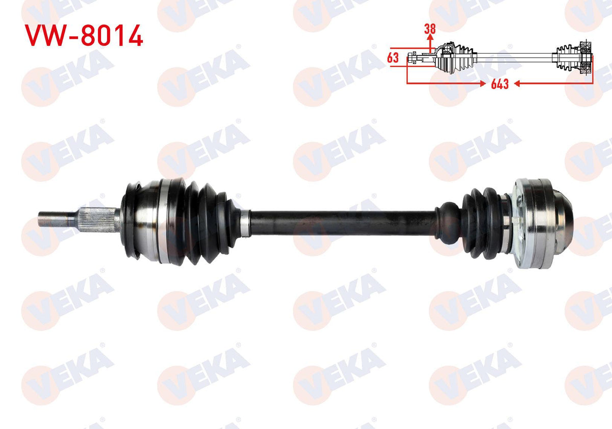 Veka VW-8014 Complete Axle Left Front Length 645mm Volkswagen Transporter V (7Ha — Axles, CV Joints & Boots