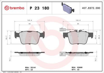 Brembo P23180 Brake Pad Rear Low-Met Giulia Stelvio Maserati Ghibli Levante