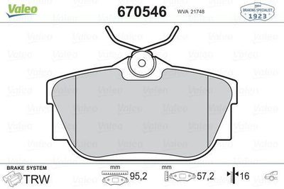 Valeo 670546 Brake Pad Rear Traffic II Traffic III Vivaro Talento — Brake Pads