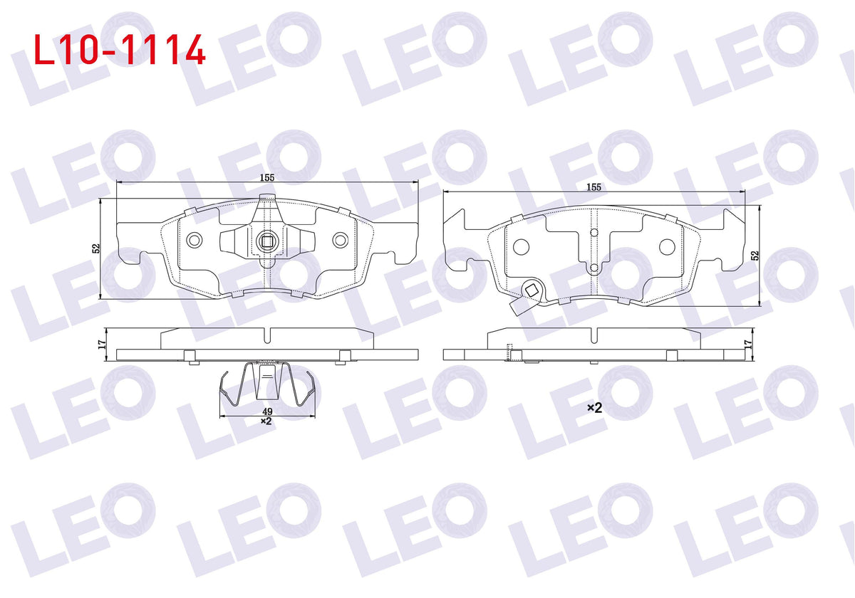 LEO L10-1114 Brake Pad Front with Wear Indicator Opel Corsa E 1.4 14 Rim 2014-/Corsa E 1.2 14 Rim 2014