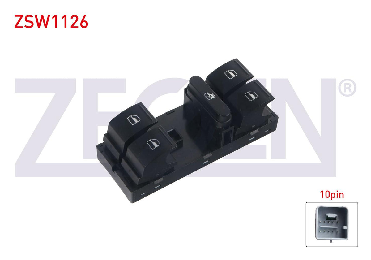 Zegen ZSW1126 Glass Release Switch Group Red Light 10 Pin Golf V-Jetta-Passat-Polo-Ibiza IV-Leon-Toledo I — Switches & Relays