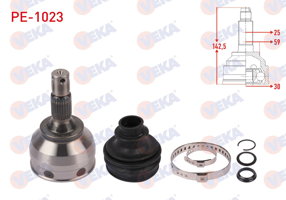 Veka PE-1023 CV Joint Left-Right Front Outer Length 142,5mm Peugeot 207 (Wa — Axles, CV Joints & Boots