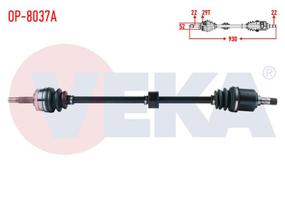 Veka OP-8037A Complete Axle Right Front Opel Meriva A 1.6 with ABS 29 Outer Length 930mm 2003-2010 — Axles, CV Joints & Boots