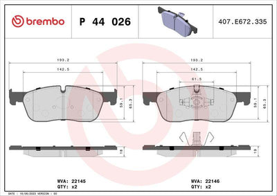 Brembo P44026 Brake Pad Front Discovery Sport/Velar/Evoque/E-Pace 2.0-2.2 — Brake Pads