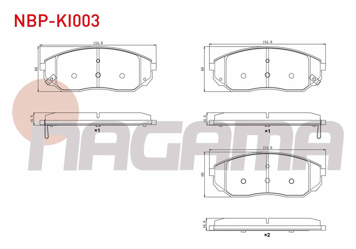 NAGAMA NBP-KI003 Brake Pad Front with Wear Indicator Kia Sorento I (Jc) 2.4i 2002-2009 / Kia Sorento I (Jc) 2.5 CRDi 2002-2009