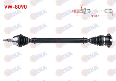Veka VW-8090 Complete Axle Right Front Volkswagen Golf IV (1J1) 1.6i A-T Length 810,5mm 1997-2005 — Axles, CV Joints & Boots