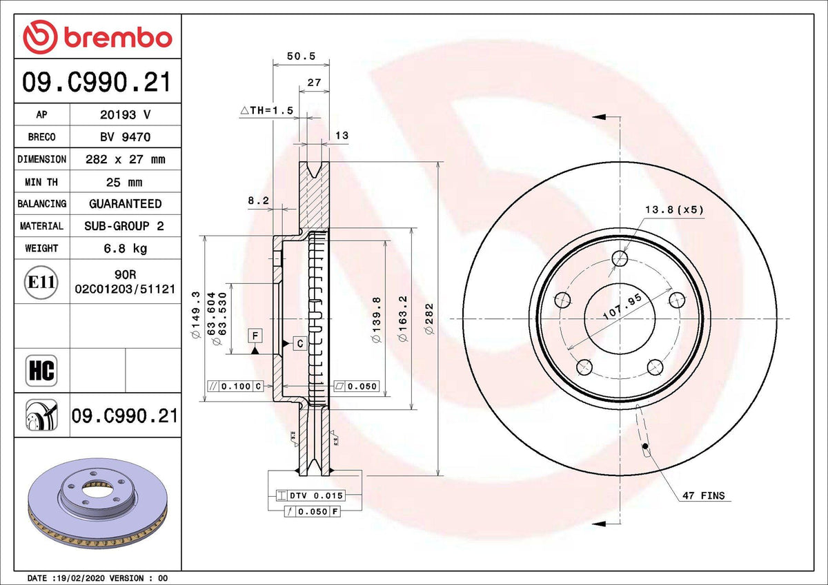 Brembo 09.C990.21 09.C990.21 Ford Focus 2018-2025 Models Front Brake Disc Set — Brake Rotors & Drums