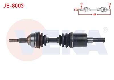 Veka JE-8003 Complete Axle Left Front Length 605mm Jeep Cherokee (Kj) 2.8 Crd-3.7 2001-2008