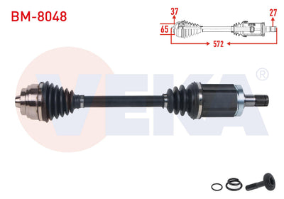 Veka BM-8048 Complete Axle Left Front Length 572mm BMW 5 Series Gran Turismo (F07) 530D-535D A-T 2 — Axles, CV Joints & Boots