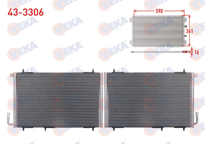Veka 43-3306 A/C Condenser Peugeot 206 (2A / C) 1.4i 16V A-T / M-T 5 Pin 1998-2006 — Condensers & Evaporators