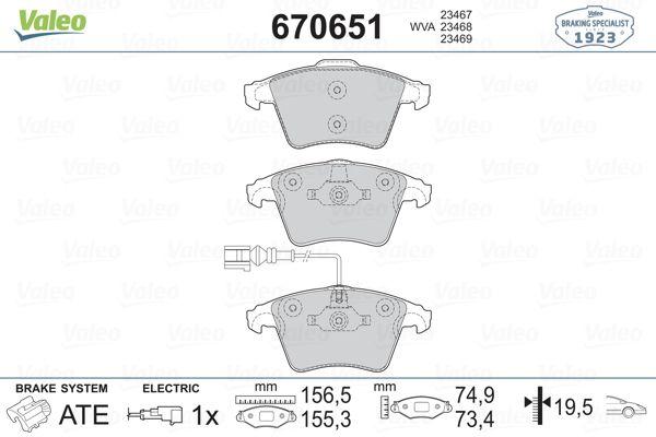 Valeo 670651 Brake Pad Front VW Transporter T5/T6 16 Rim