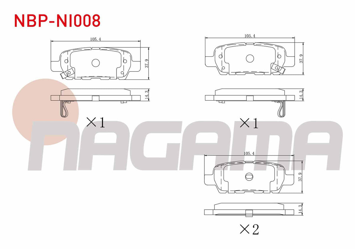 NAGAMA NBP-NI008 Brake Pad Rear Nissan Qashqai 1.5 dCi 2007-2014 / Qashqai 1.6i 2007-2014 / Qashqai 2.0 dCi 2007 — Brake Pads