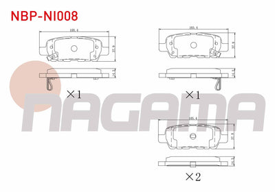 NAGAMA NBP-NI008 Brake Pad Rear Nissan Qashqai 1.5 dCi 2007-2014 / Qashqai 1.6i 2007-2014 / Qashqai 2.0 dCi 2007-2014 / X-Trail 2.0 dCi 2007-2013 / X-Trail 2.0i 2007-2013 / Renault Koleos