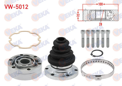 Veka VW-5012 CV Joint Left-Right Front Inner 28X32x108 Volkswagen Transporter IV (70Xb — Axles, CV Joints & Boots