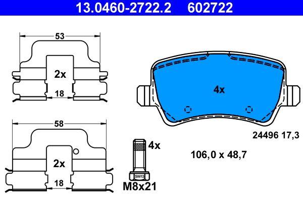 ATE 13.0460-2722.2 Brake Pad Rear Smax 06- Galaxy III 06- S60 10- S80 06- V60 V70 06- Xc60 08- Xc70 06- Evoque 1 — Brake Pads