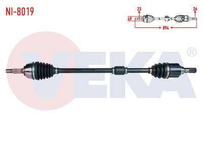 Veka NI-8019 Complete Axle Right Front Nissan Micra (K12) 1.2i 16V M-T Length 894mm 2003-2010 — Axles, CV Joints & Boots