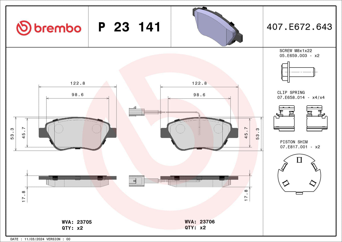 Brembo P23141 Brake Pad Front Low-Met Alfa Romeo Fiat 500/500C Panda Fiorino Albea Linea Doblo Nemo Bipper — Brake Pads