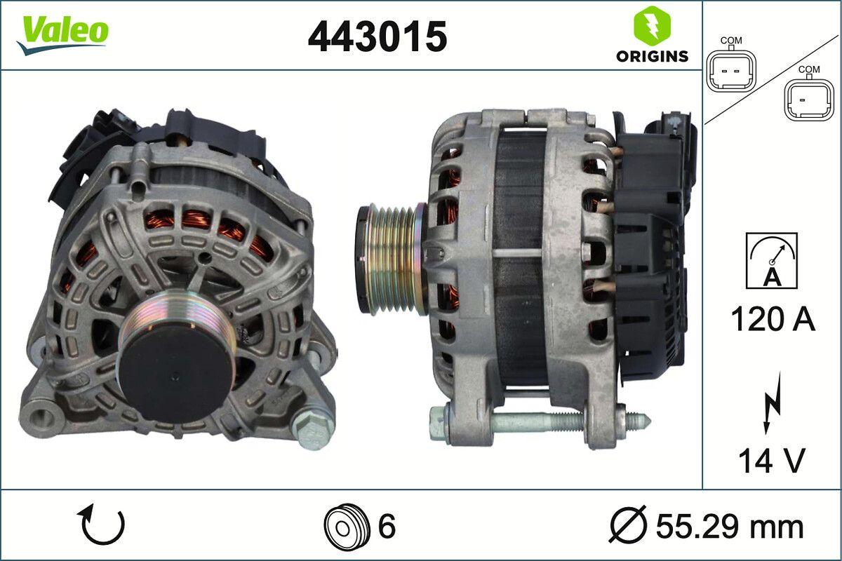 Valeo 443015 Alternator 18-Pt.208-308-5008-Prt-Brl-C3-Elysee-Expert 120Ah — Starting & Charging