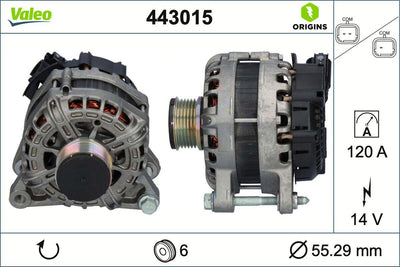 Valeo 443015 Alternator 18-Pt.208-308-5008-Prt-Brl-C3-Elysee-Expert 120Ah — Starting & Charging