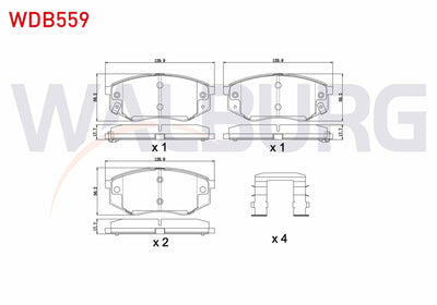 WALBURG WDB559 Brake Pad with Wear Indicator Front Hyundai Ix35 (Lm) 2.0 CRDi 18 Rim 4X4 17.60mm 2010 — Brake Pads