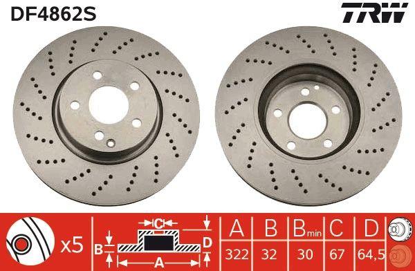 TRW DF4862S Brake Disc Front Mercedes W204 S204 W212 S212 C207 A207 — Brake Rotors & Drums