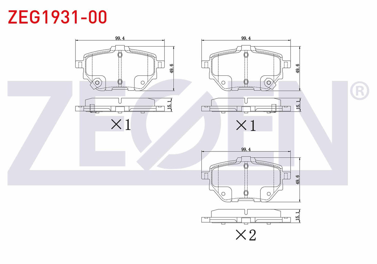 Zegen ZEG1931-00 Brake Pad Rear with Wear Indicator Toyota Corolla (E21) 1.6 Vvt-I 2019-Electronic Park Brake Ol — Brake Pads
