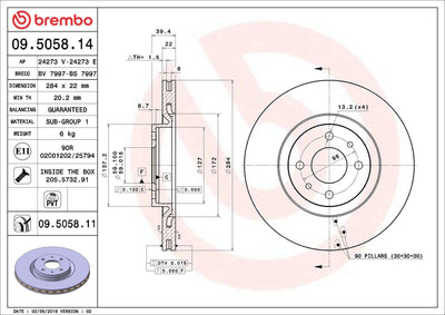Brembo 09.5058.14 Brake Disc Front Standard Fiat/Punto 1.9 JTD Tipo Alfa 145/146/155 — Brake Rotors & Drums