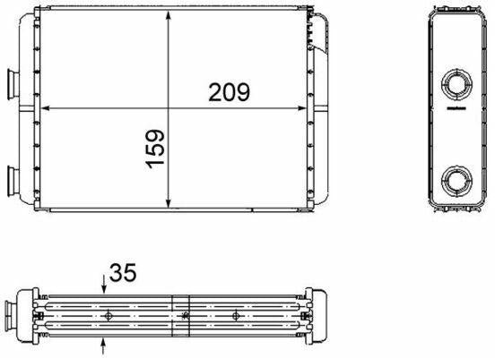 MAHLE AH60000S heater radiator front view, MAHLE AH60000S heater radiator side view, MAHLE AH60000S heater radiator technical specifications MAHLE AH60000S Heater Radiator - High-Performance for Doblo & Punto | 1.3-1.9 JTD MAHLE AH60000S Heater Radiator for Doblo & Punto mahle, heater-radiator, doblo, punto, vehicle-parts, car-maintenance, automotive-accessories, mechanics-tools, ai-generated, engine-parts