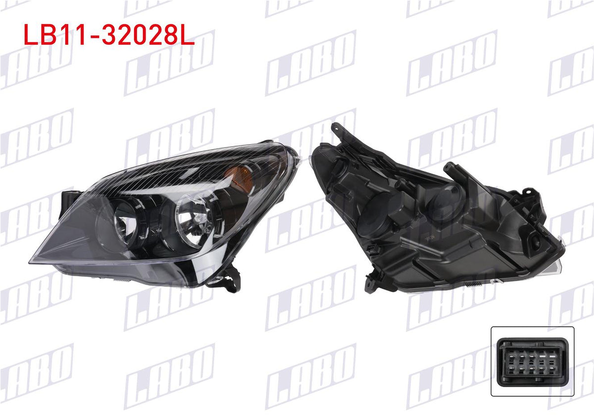 LABO LB11-32028L Headlight Left Black with Motor Yellow Turn Signal Opel Astra H 2007-2010 — Tail, Signal & Reflectors