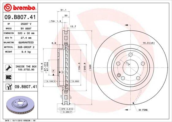 Brembo 09.B807.41 Brake Disc Front Mercedes X117 W176 C117 15-19 — Brake Rotors & Drums