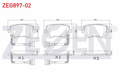 Zegen ZEG897-02 Brake Pad Rear with Connector Audi A8 3.0 TDI 2003-2010 / A8 4.2 V8 TDI 2003-2010 / A8 3.0 V6 TD — Brake Pads