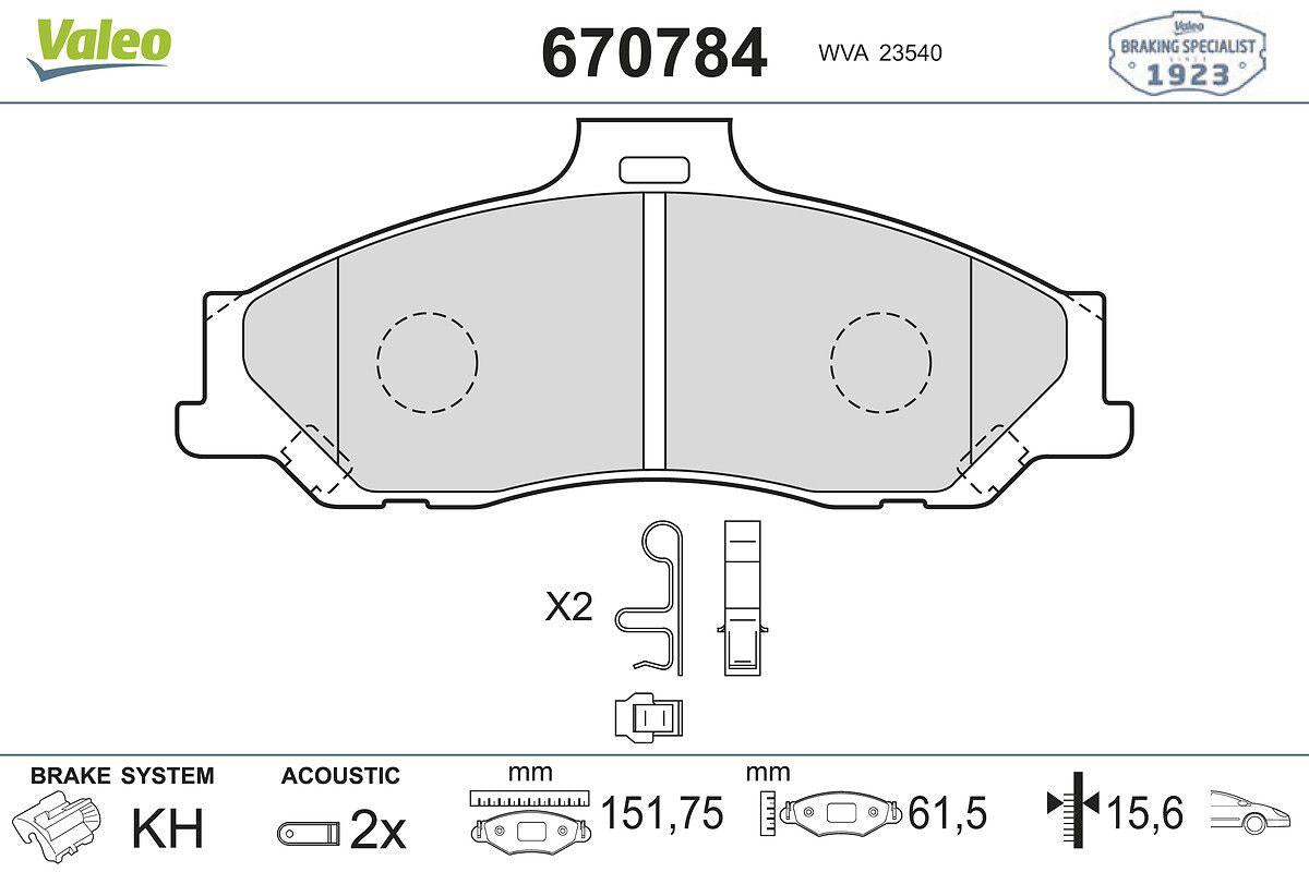 Valeo 670784 Brake Pad Front 151mm Ford Ranger 2.5 TD 4x2/4x4 Mazda B2500 BT50 — Brake Pads