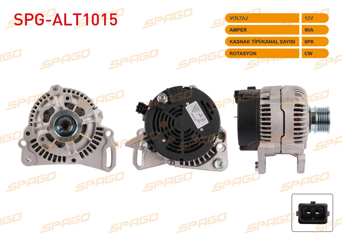 SPAGO SPG-ALT1015 Alternator 12V 90A 6Pk (Alt270) Passat B3 B4 1.6 1.8 1.9 TDI-Golf III 1.4 1.6 1.9 TDI — Starting & Charging