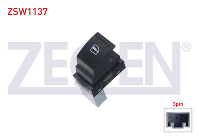 Zegen ZSW1137 Glass Release Switch Single 3 Pin Caddy III-Golf IV-Jetta IV-Passat-Tiguan-Ibiza IV-Leon-To — Switches & Relays