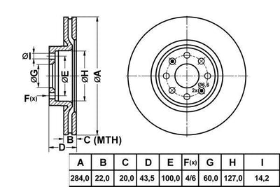 MGA 50115 Brake Disc Front Air Grooved 284-6 (Fiat: Punto Evo 05-/Opel: Corsa D 06 -) — Brake Rotors & Drums