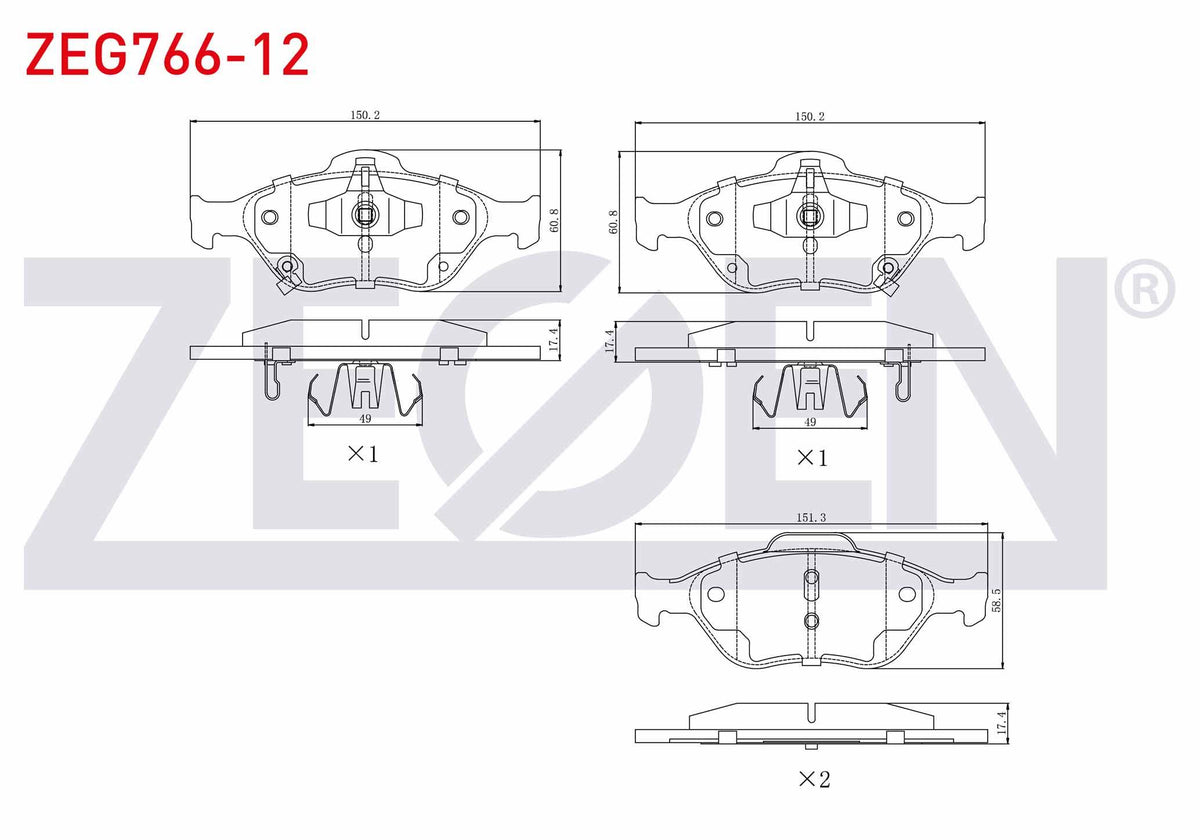 Zegen ZEG766-12 Brake Pad Front Toyota Yaris (P9) 1.0 Vvt-I 2006-2010 / Yaris (P9) 1.3 Vvt-I 2006-2010 / Yaris ( — Brake Pads